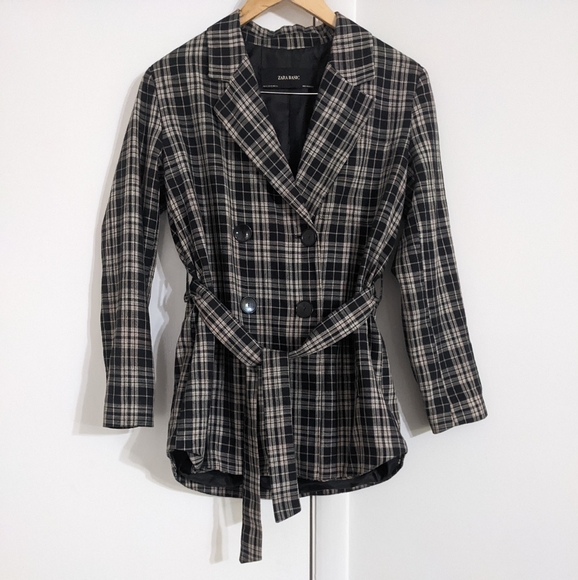 Zara Jackets & Blazers - ZARA Basic Plaid Business Professional Double Breasted Jacket Blazer Size XS